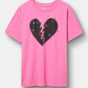 Torrid size 2 2X Broken Heart and Safety Pins Oversize Graphic tee t-shirt top